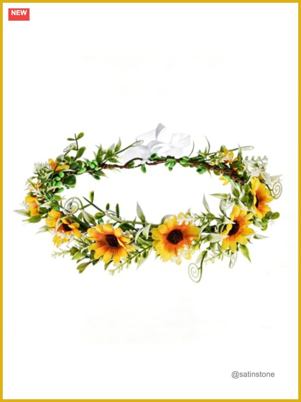 Sunflower Crown Wreath Headband Bridal Daisy Flower Leaf Hair Accessory